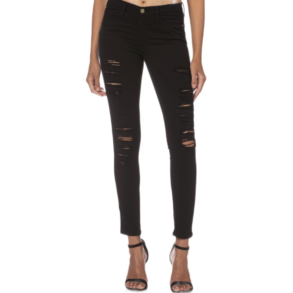 Frame Le Skinny de Jeanne Ripped skinny Jeans black distressed denim size 26